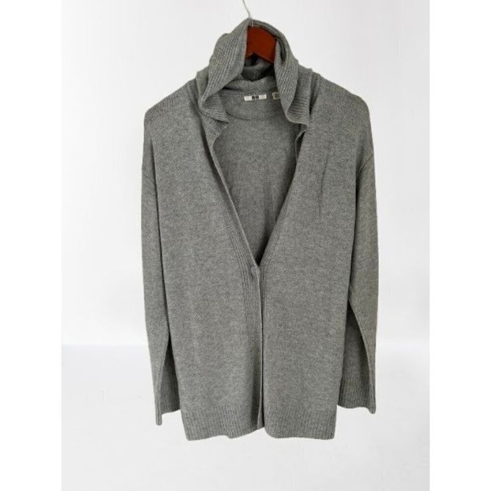 UNIQLO Gray Hooded Cardigan Wool Cashmere Rayon Sweater Gray Size Med